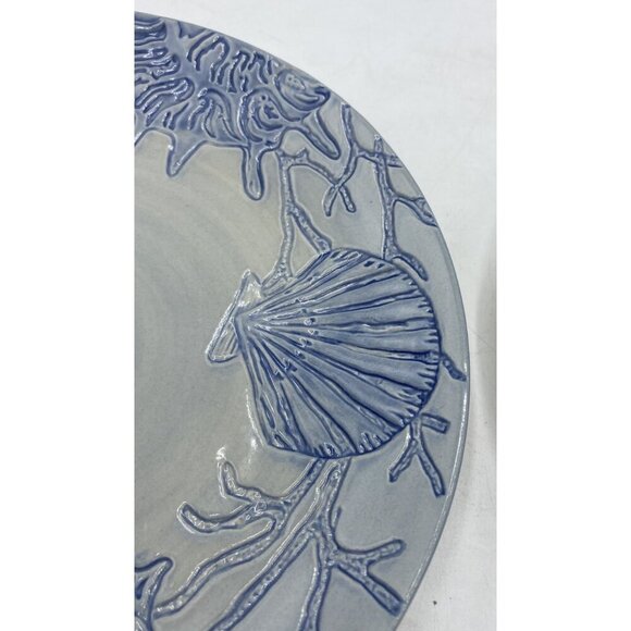 Pottery Barn Salad Plate Dessert Blue Shell Ocean Beach Coastal Coral  8" Lot 2 - Picture 11 of 13